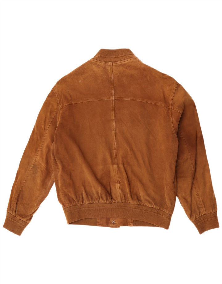 vintage Mens Suede Bomber Jacket IT 50 Grand Cuir Marron