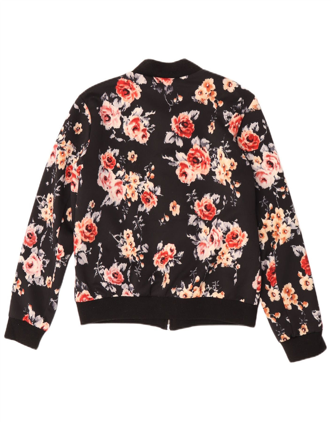 Zara Womens Bomber Jacket UK 12 Medium Noir Floral Polyester