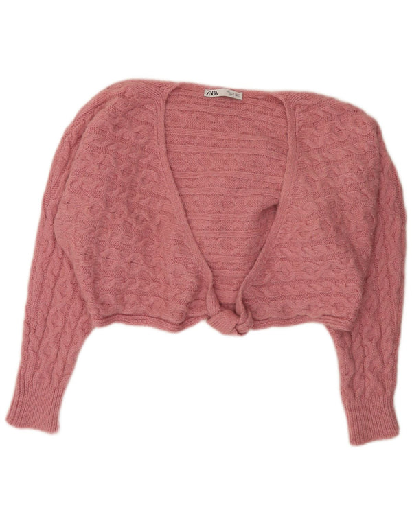 Zara Womens Crop Oversize Cardigan Pull UK 10 Petit Acrylique Rose