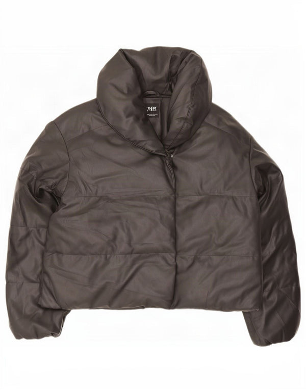 Zara Femmes Crop Oversize Veste Rembourrée UK 6 XS Noir Polyester