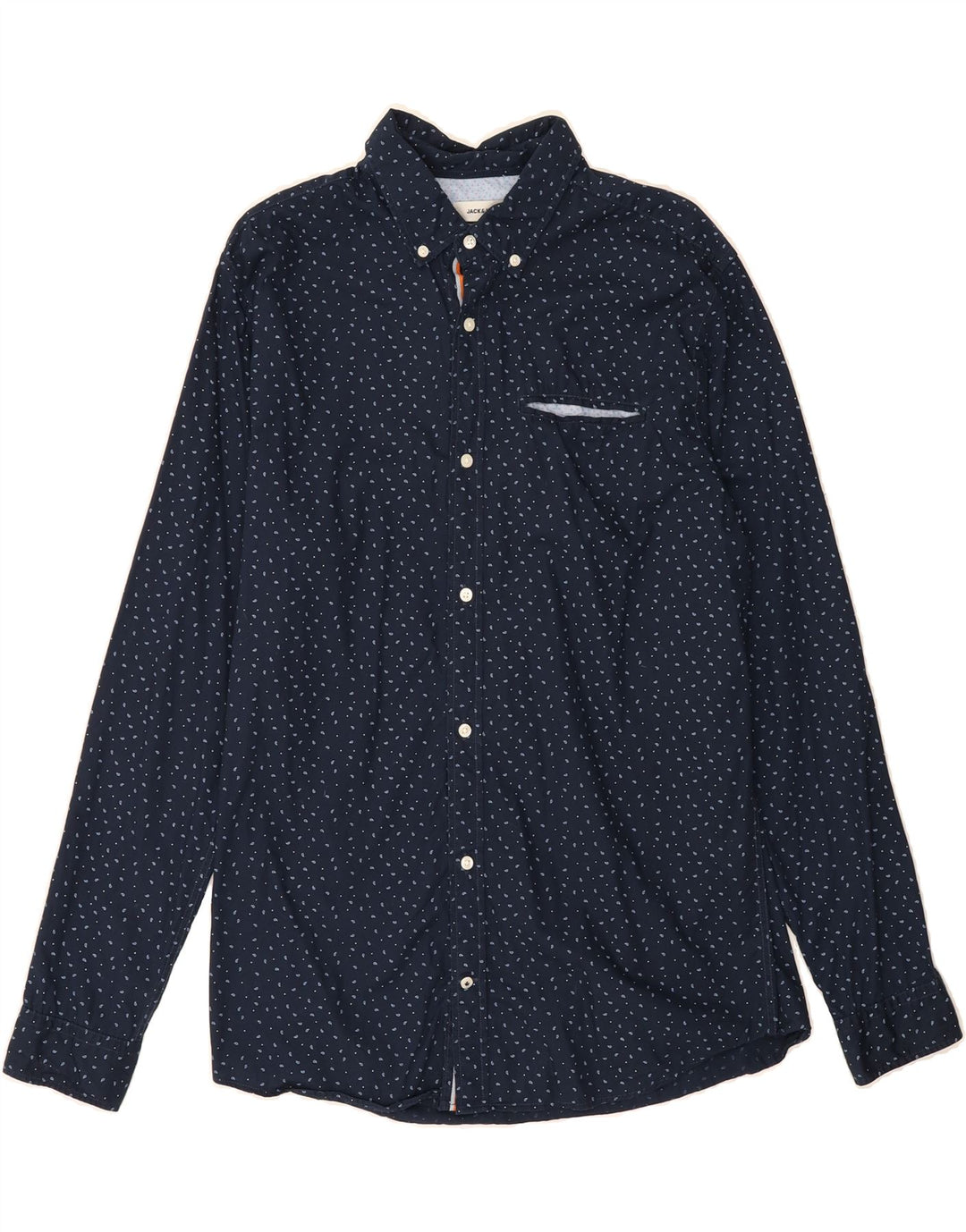 JACK & JONES Mens Shirt Large Navy Blue Paisley Cotton Vintage Jack & Jones and Second-Hand Jack & Jones from Messina Hembry 