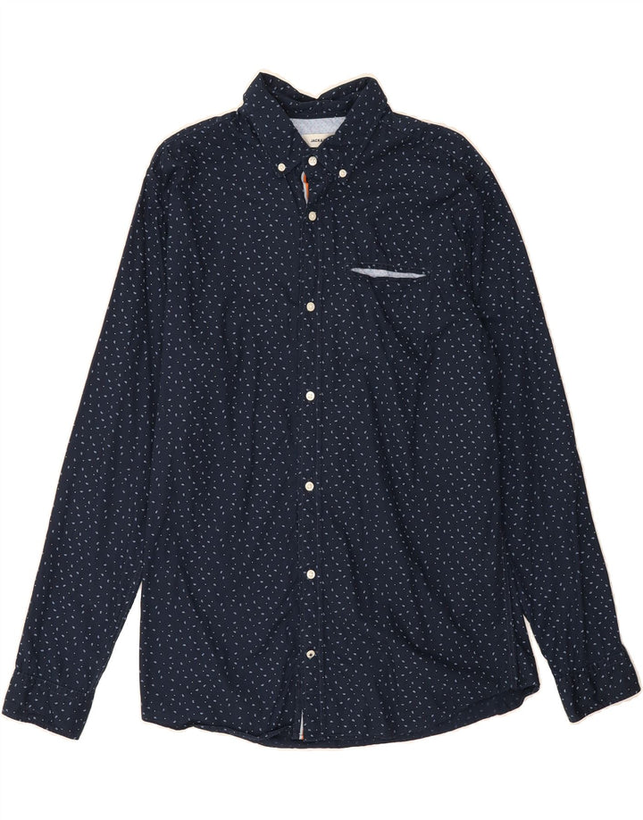 JACK & JONES Mens Shirt Large Navy Blue Paisley Cotton Vintage Jack & Jones and Second-Hand Jack & Jones from Messina Hembry 