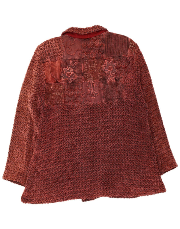 vintage Femme Bomber Jacket UK 14 Moyen Maroon Floral