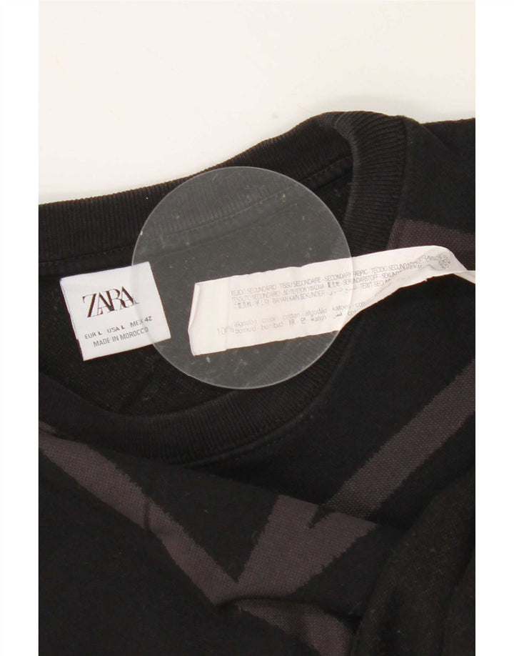 Zara Homme Sweatshirt Jumper Large Noir Géométrique Coton