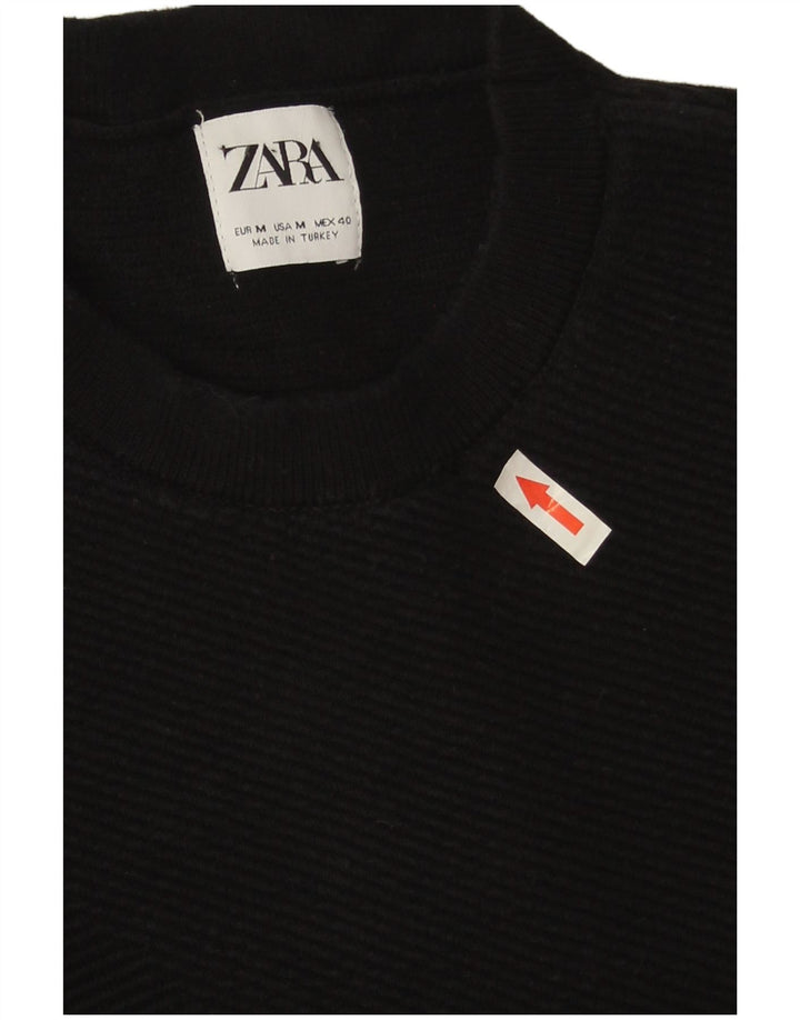Zara Pull à col rond pour homme en coton noir moyen