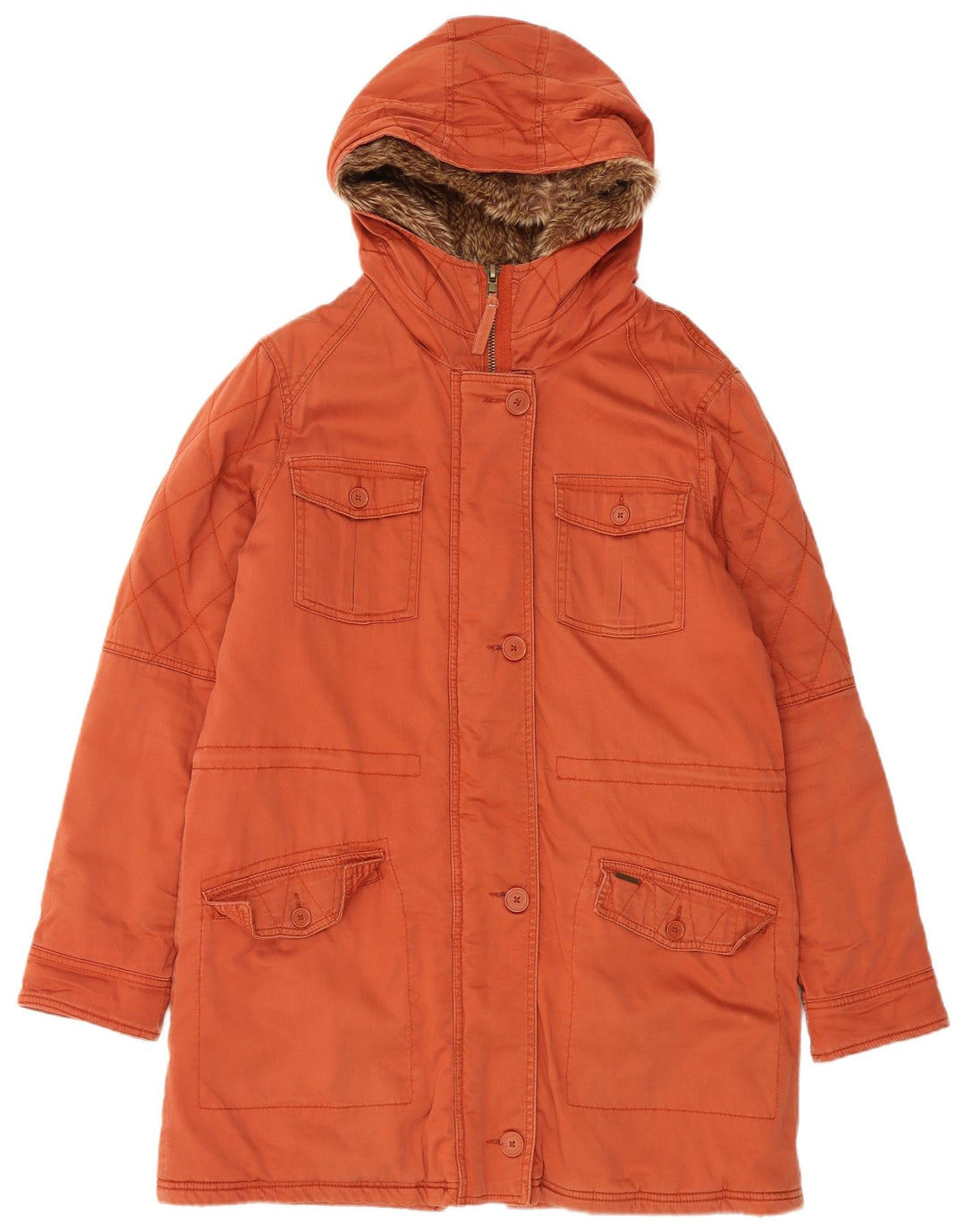 Billabong Parka à capuche pour femme UK 14 en coton orange moyen