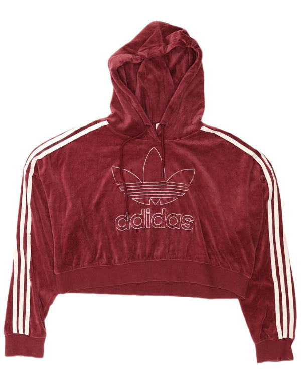 Adidas Pull à capuche surdimensionné en velours pour femme UK 16 Large Bordeaux