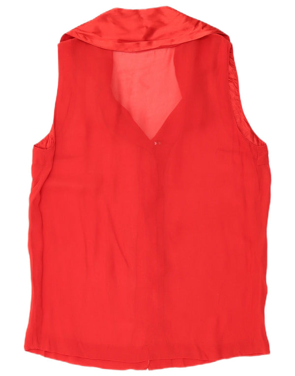 VINTAGE Chemisier chemise sans manches femme UK 16 Grand Rouge