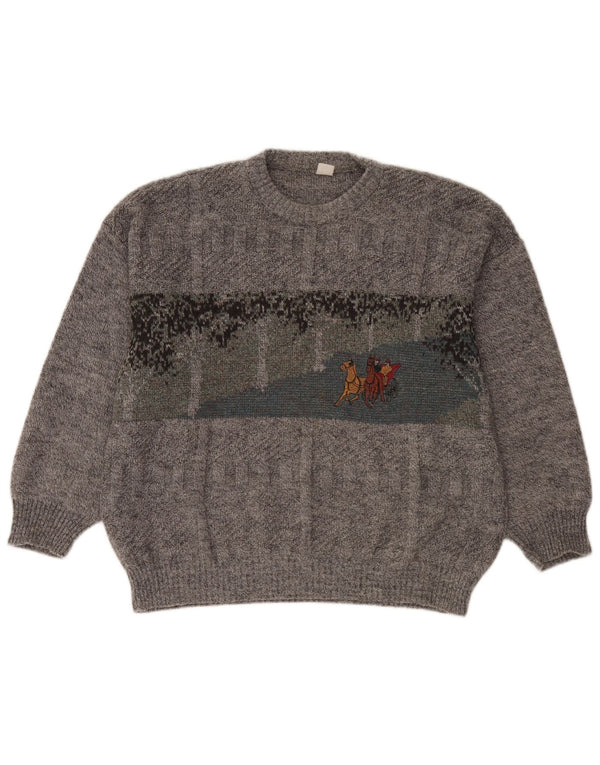 vintage Mens Crew Neck Jumper Pull XL Gris