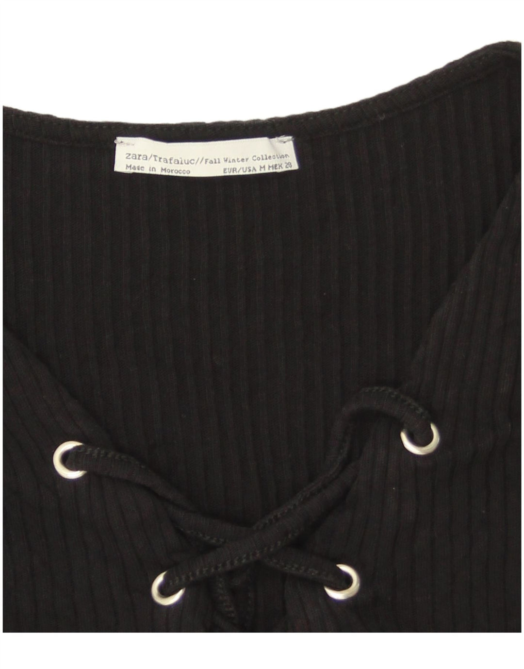 Zara Womens Crop Top Manches Longues UK 12 Moyen Noir