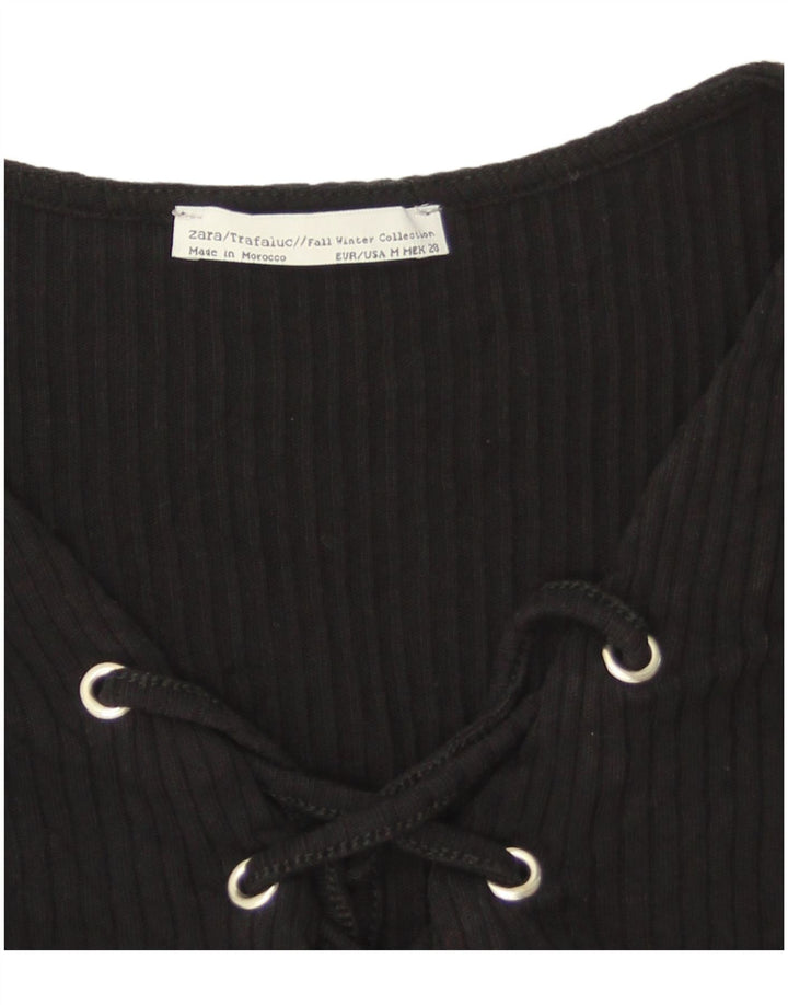 Zara Womens Crop Top Manches Longues UK 12 Moyen Noir