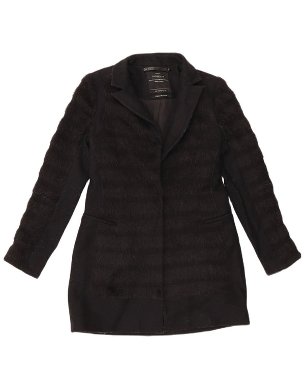All Saints Manteau Femme UK 10 Petite Laine Vierge Rayée Noire
