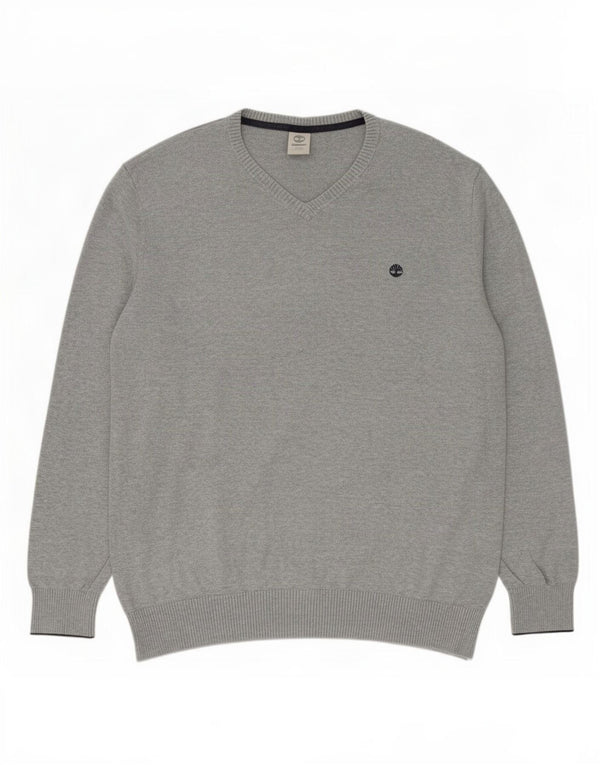 Timberland Pull col V pour homme XL en coton moucheté gris