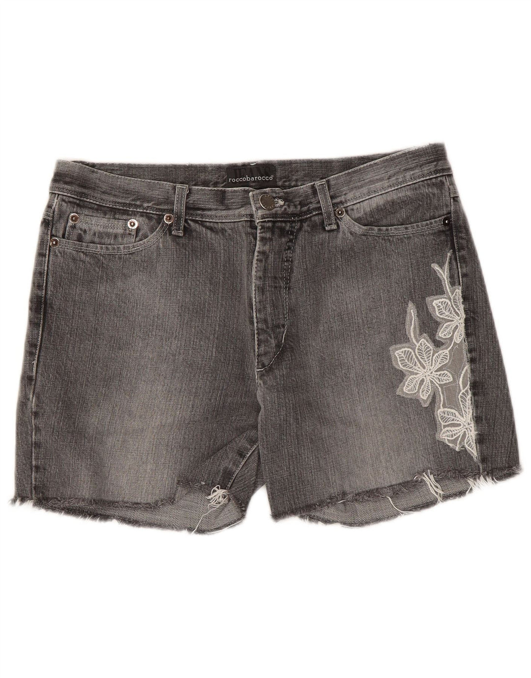 Roccobarocco Short en jean femme W30 coton fleuri gris moyen