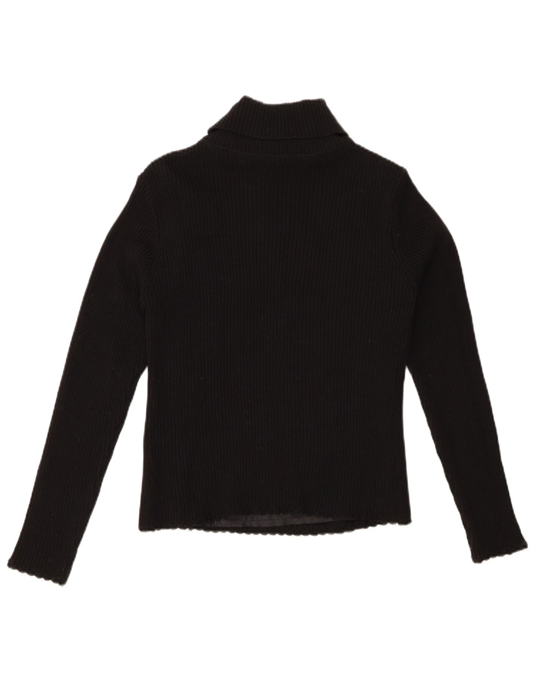 VINTAGE Femmes Crop Roll Neck Jumper Pull UK 8 Petit Noir