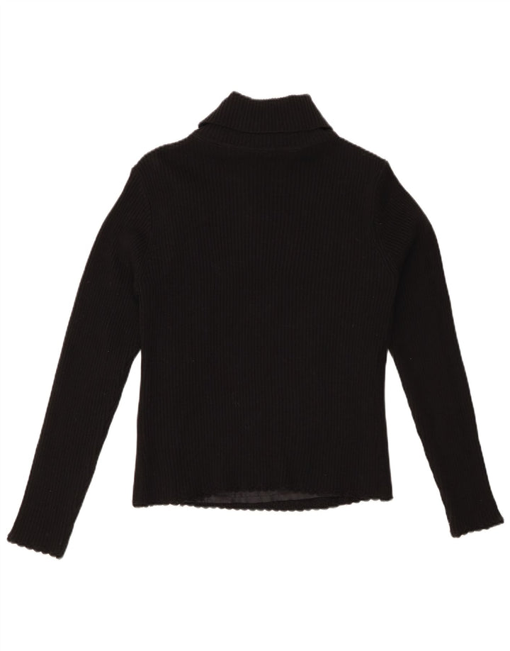 VINTAGE Femmes Crop Roll Neck Jumper Pull UK 8 Petit Noir