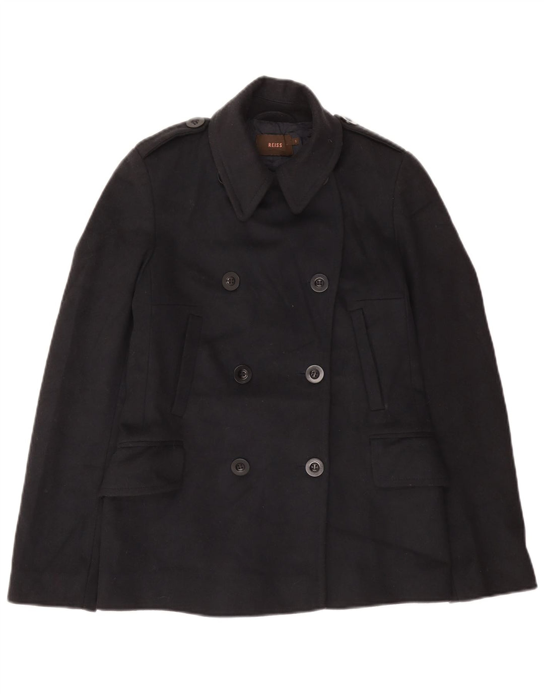 Reiss Femmes Caban Militaire UK 10 Petite Laine Bleu Marine