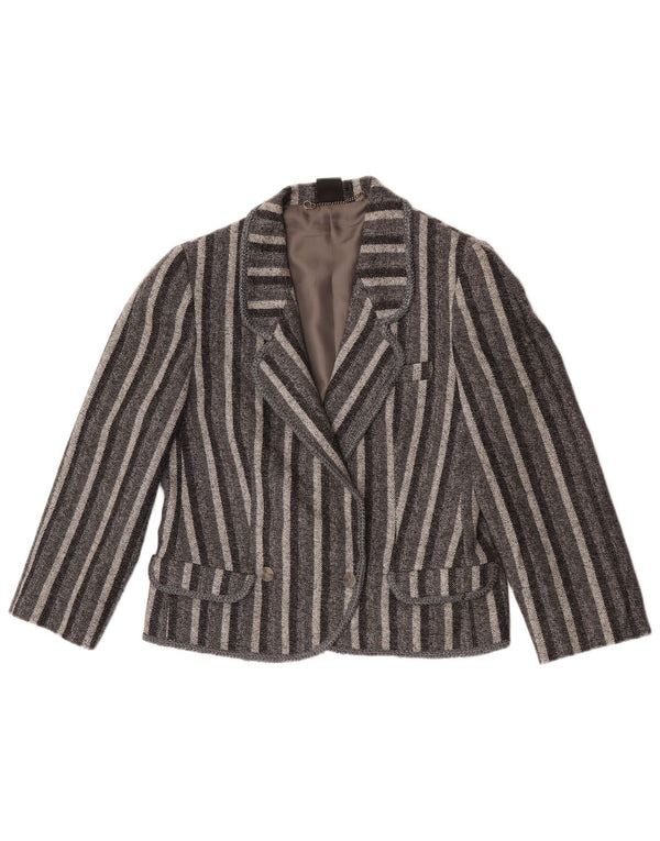 vintage Femme Double Breasted Blazer Veste UK 12 Gris Moyen Rayé