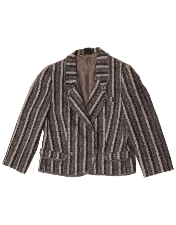 vintage Femme Double Breasted Blazer Veste UK 12 Gris Moyen Rayé