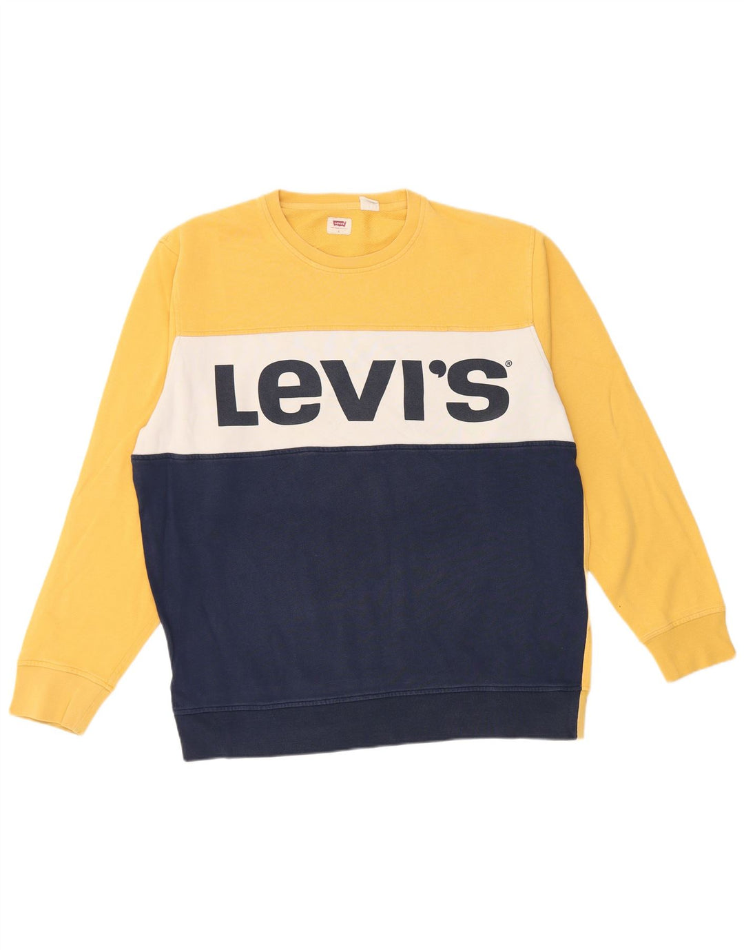 Levi's Graphic Sweatshirt Jumper Large Homme Jaune Colorblock Coton