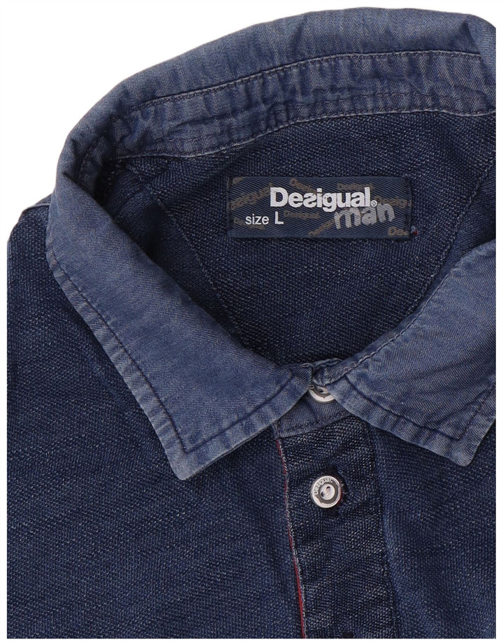 Desigual Polo Graphique Homme Large Bleu Colorblock