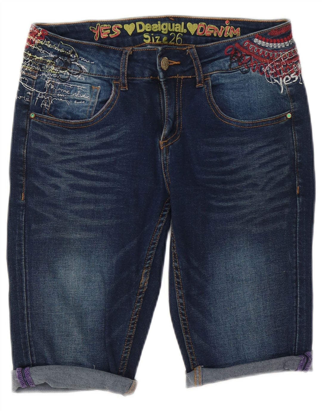 Desigual Short en jean graphique W26 petit bleu coton femme