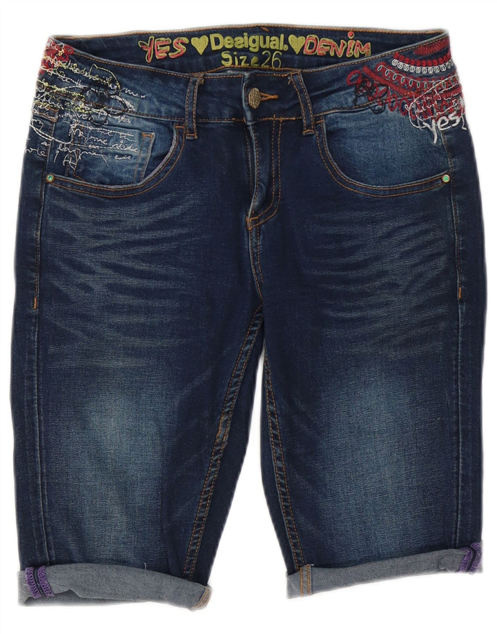 Desigual Short en jean graphique W26 petit bleu coton femme