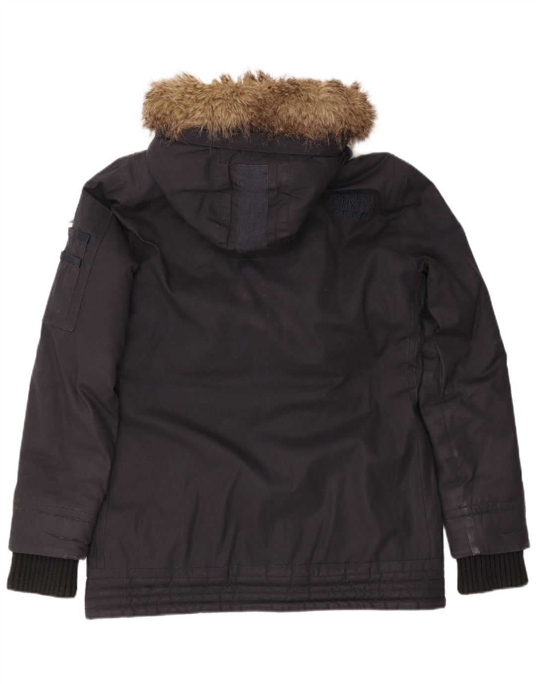 SUPERDRY Veste Parka à Capuche Femme UK 16 Large Bleu Marine Coton