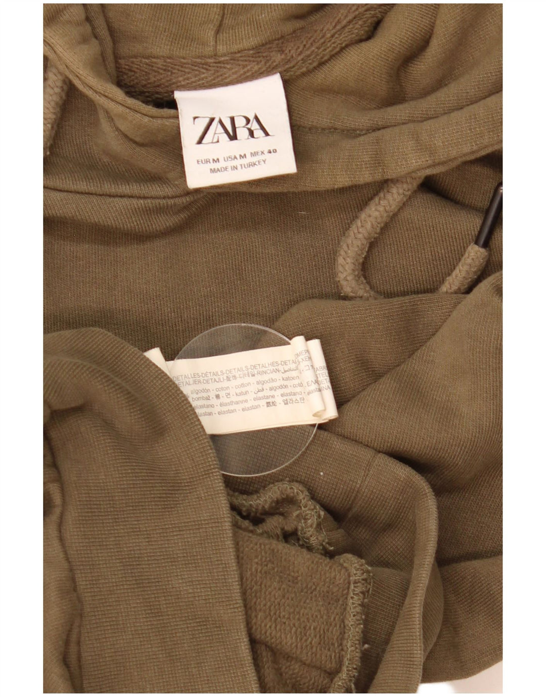 Zara Pull à capuche pour homme en coton kaki moyen