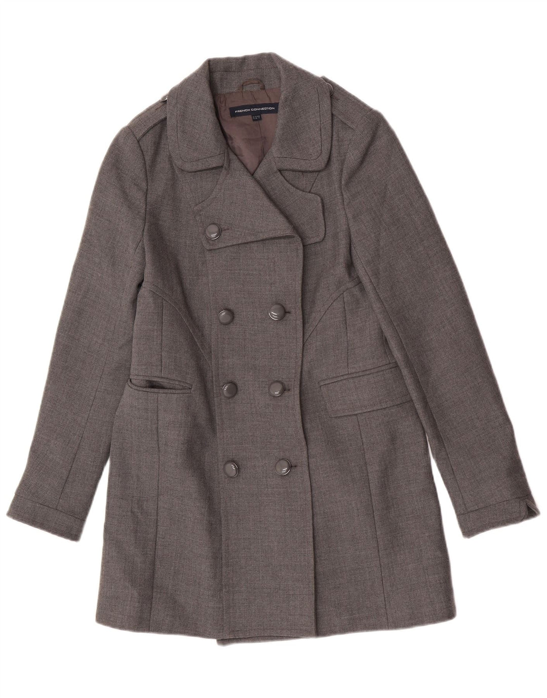 French Connection Manteau militaire double boutonnage pour femme UK 12 Gris moyen