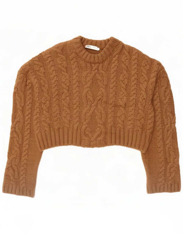 Zara Pull court surdimensionné à col bateau pour femme UK 14 Marron moyen