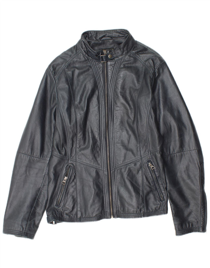 veste en cuir femme vintage IT 48 XL Cuir bleu marine