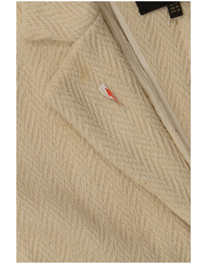Massimo Dutti Pardessus ouvert à manches 3/4 pour femme UK 6 XS Blanc cassé à chevrons
