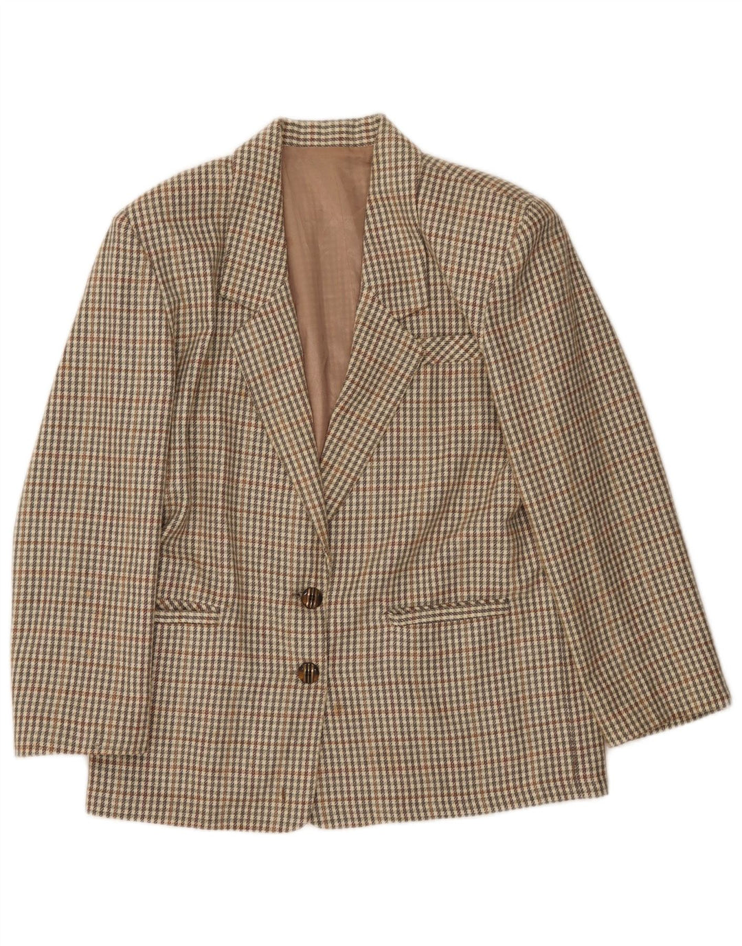 vintage Femme 2 Bouton Blazer Veste IT 46 Grande Laine Vichy Kaki