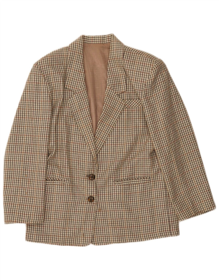 vintage Femme 2 Bouton Blazer Veste IT 46 Grande Laine Vichy Kaki
