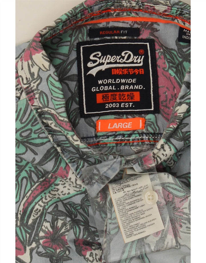 SUPERDRY Chemise à manches courtes coupe classique pour hommes en coton à fleurs bleu moyen
