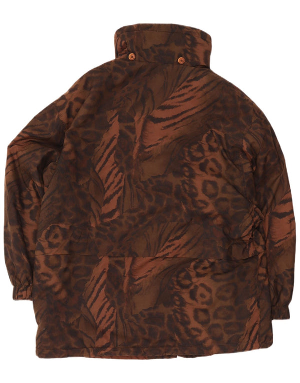 vintage Femmes Surdimensionné Coupe-Vent Manteau UK 10 Petit Imprimé Animal Brun
