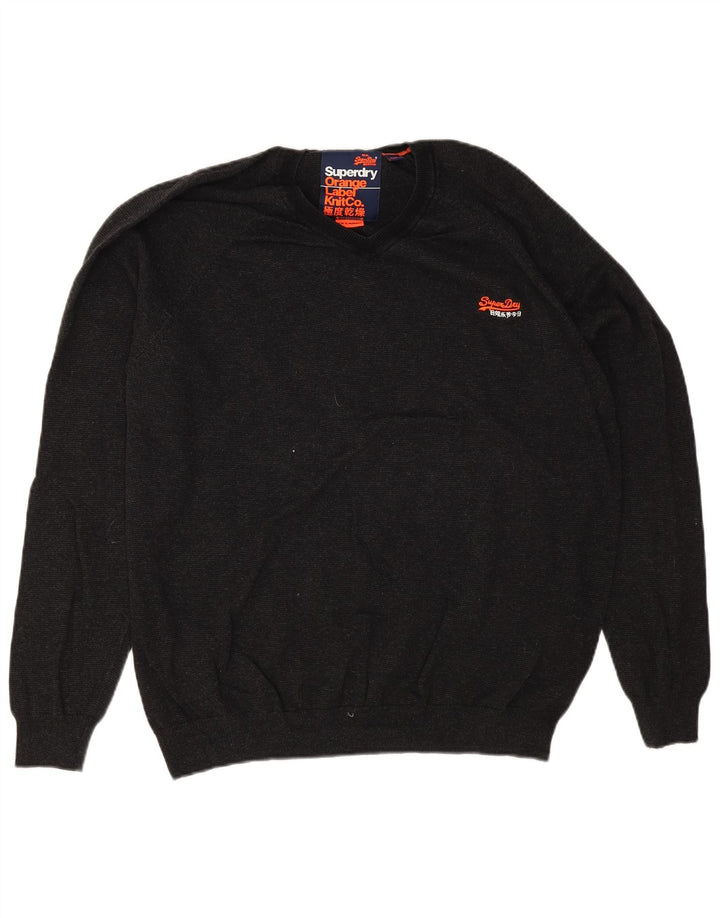Superdry Pull col V pour homme 2XL Gris Coton