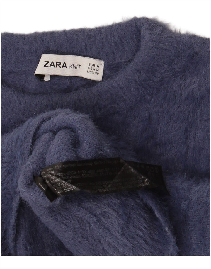 Zara Pull court à col rond pour femme UK 12 en nylon bleu marine moyen