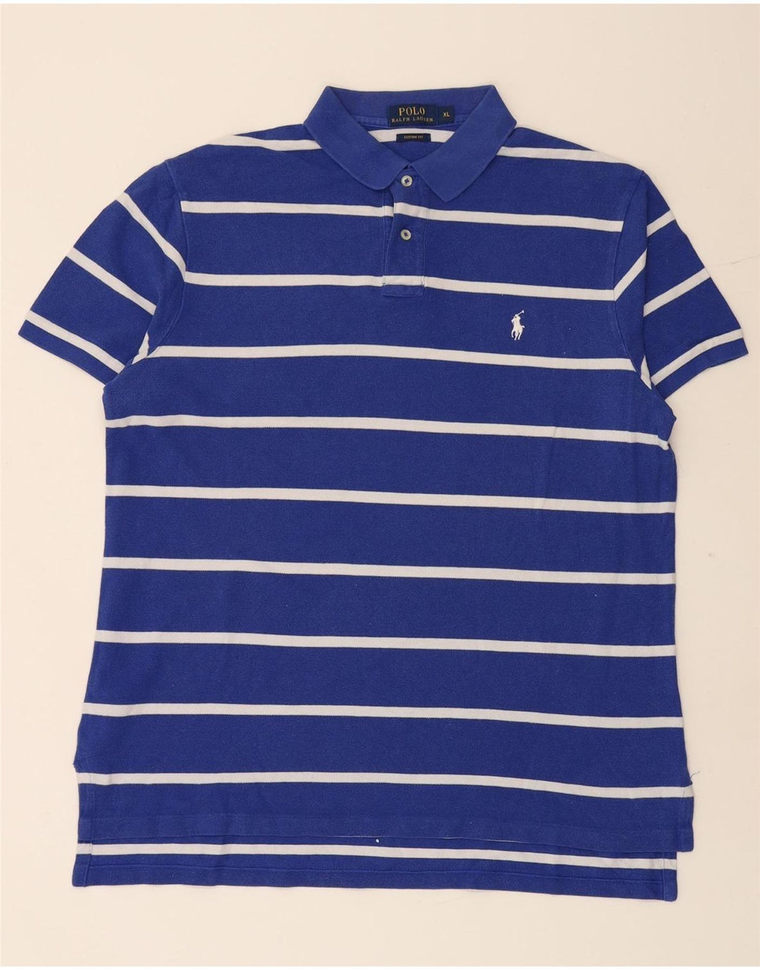 POLO RALPH LAUREN Polo Homme Coupe Sur Mesure XL Bleu Rayé Coton