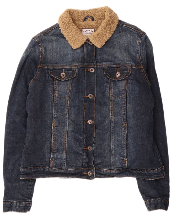 FAT FACE Veste en jean Sherpa pour femme UK 12 Bleu moyen Coton