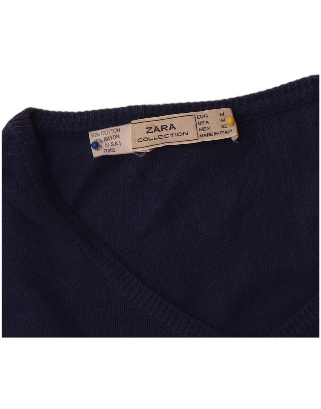 Zara Femme Cardigan Pull UK 14 Moyen Bleu Marine Coton