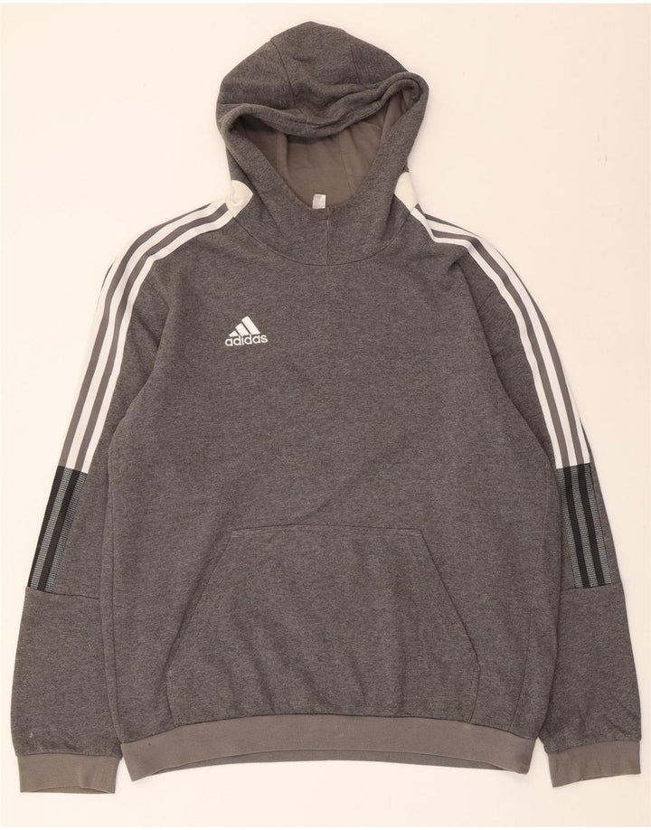 ADIDAS Pull à capuche pour homme en coton moucheté gris grand