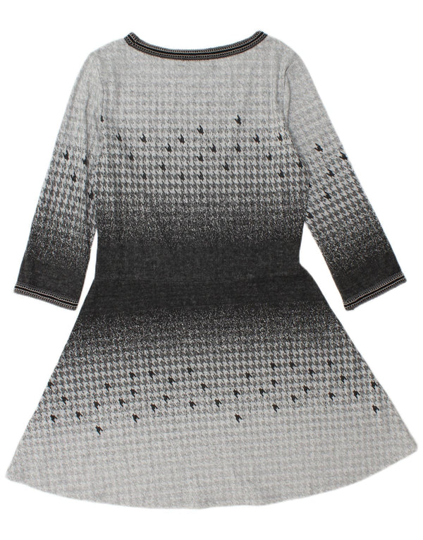 DESIGUAL Robe trapèze à manches 3/4 pour femme UK 14 Grand pied-de-poule gris