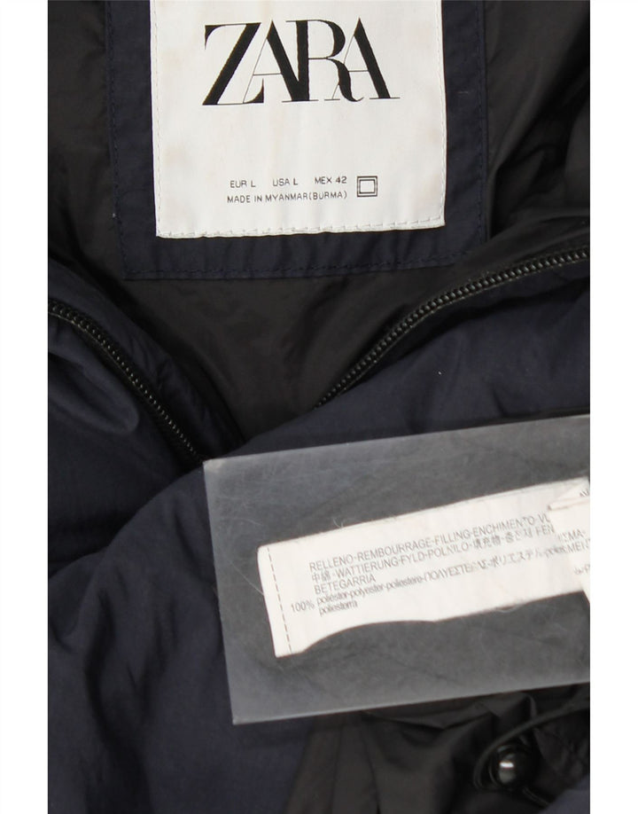 Zara Veste matelassée à capuche pour homme UK 40 Large Bleu Marine Polyester