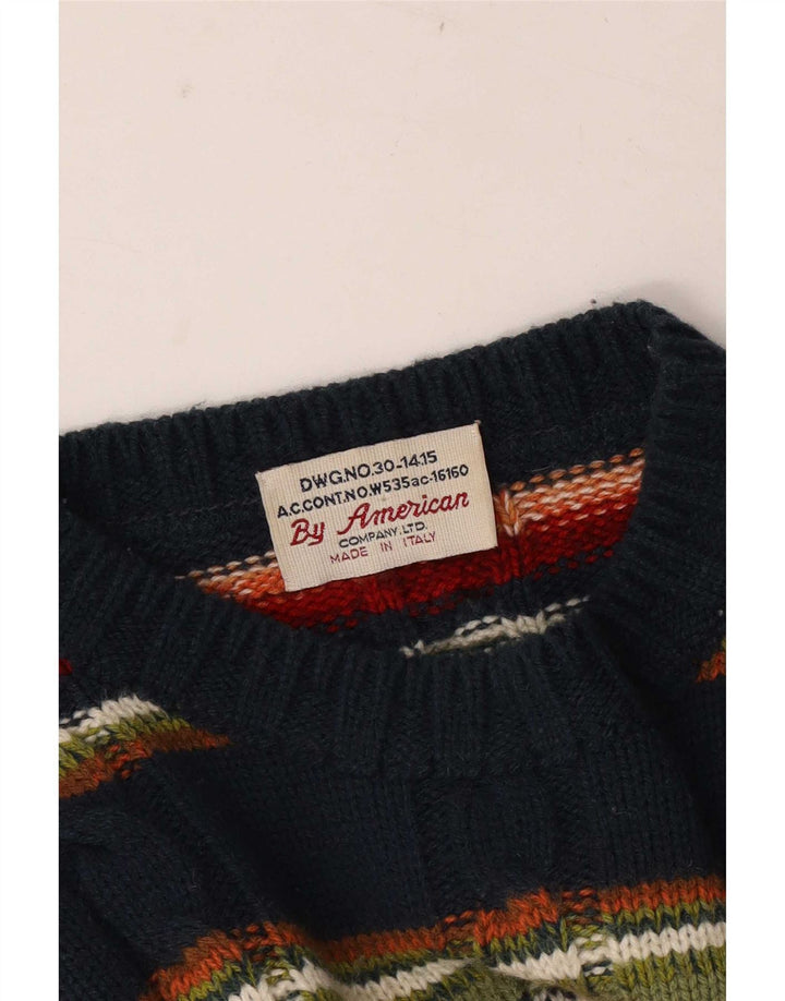 vintage Mens Crew Neck Jumper Pull Moyen Multicolore Rayé