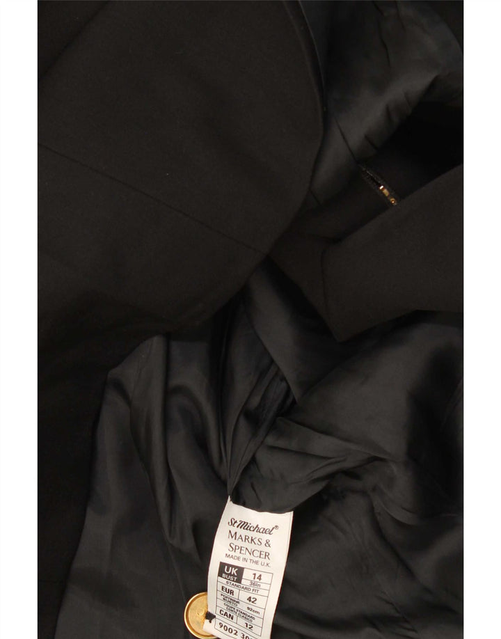 Marks & Spencer Veste blazer double boutonnage pour femme Taille 14 Noir Laine vierge