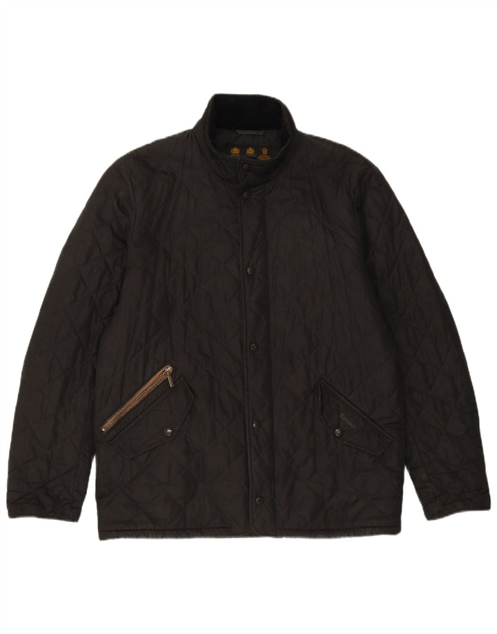 BARBOUR Mens Quilted Jacket UK 40 Large Black Polyester