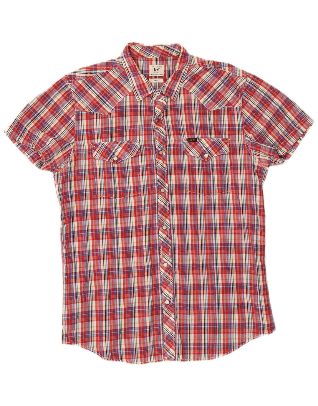 LEE Chemise Homme Coupe Slim à Manches Courtes XL Rouge à Carreaux Coton