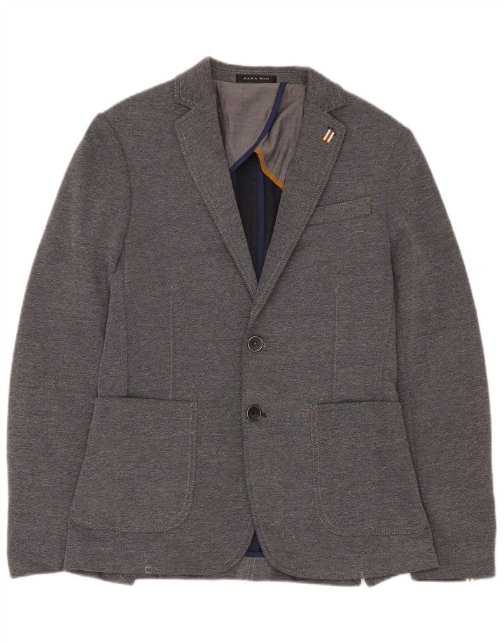 Zara Veste Blazer 2 Boutons Homme EU 46 Petit Gris Polyester